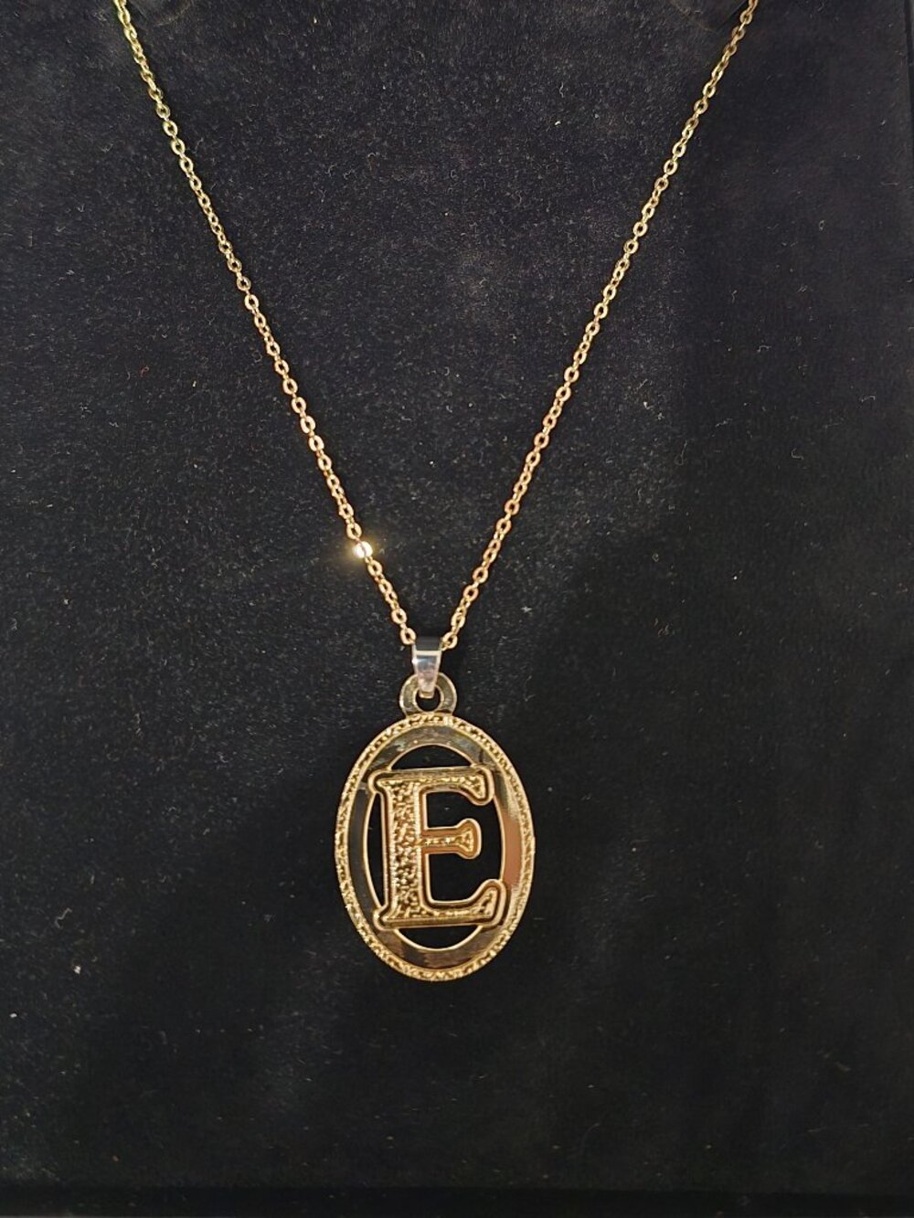 Vtg Matanel 2000 24K Gold Plated Initial E Pendant Necklace 12”